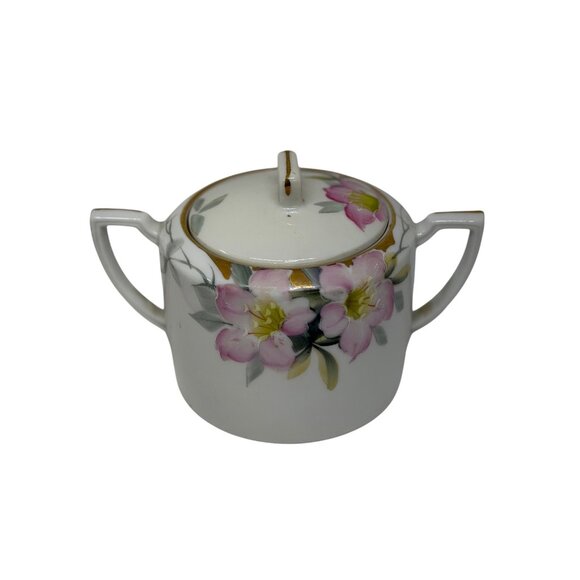 VTG Noritake Azalea Nippon Sugar Hand-Painted Pink Floral Sugar Bowl w Lid 4.5" - Picture 1 of 8